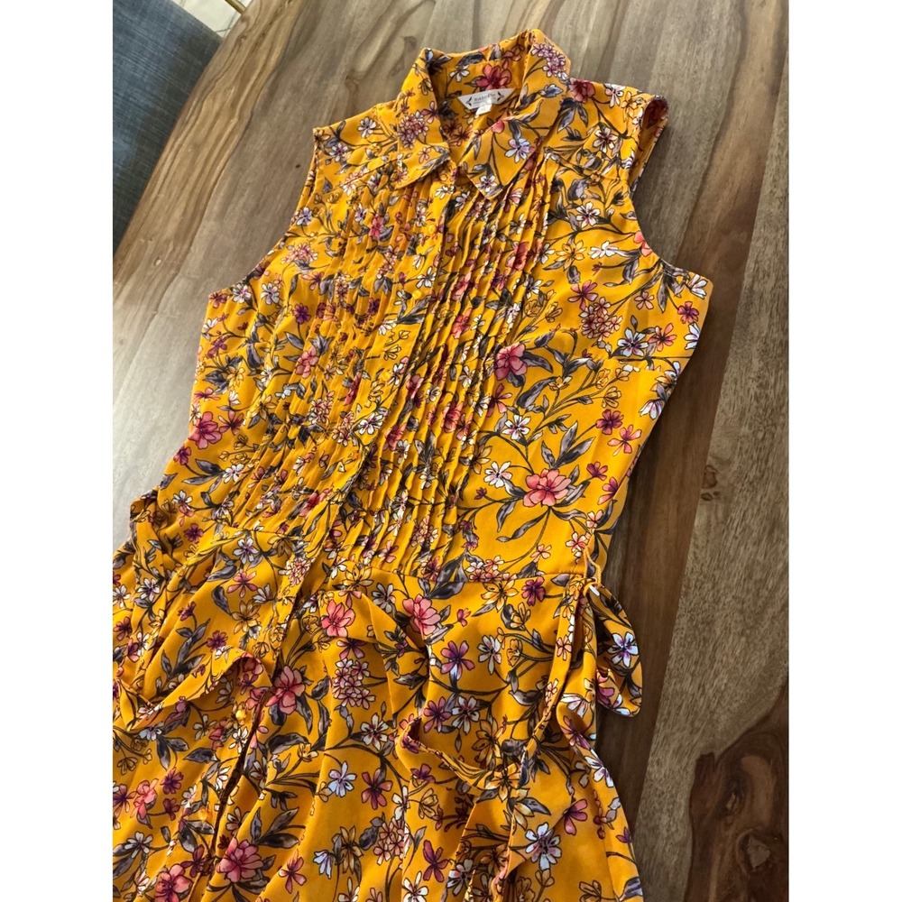 Nanette Nanette Lepore Floral Midi‎ Dress 6 Mustard Yellow Pleated Fit Flare - Picture 11 of 16